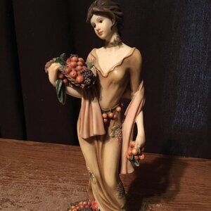 AUTUMN PORCELAIN ELEGANT FEMALE FIGURINE WITH FRUIT BY HOME INTERIORS 12233-04